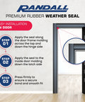 Instructional image on applying Peel And Stick Door And Window Weatherstrip Seal 9/16 Inch Wide 5/16 Inch Thick 10 Feet Long White EPDM Rubber