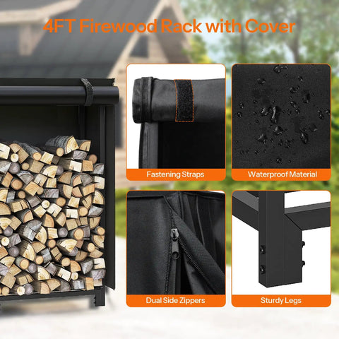 Adjustable Firewood Rack With Cover For Indoor And Outdoor Use, Heavy Duty Log Holder With Weatherproof Oxford Fabric Cover