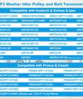 Compatibility chart for 959P3 Washer Idler Pulley Kit Replacement listing various compatible washer models.