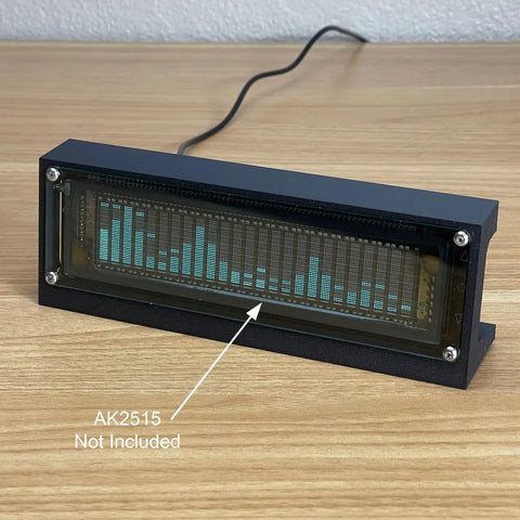 Top Shelf Angled Stand For AK2515 Audio Spectrum Analyzer displaying audio frequency levels on a wooden desk.