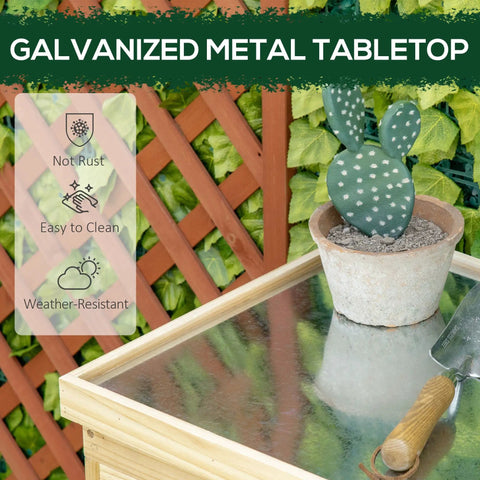 Built Tough 32 Inch Workshop Cabinet With Rust Resistant Galvanized Top And Dual Wooden Shelves For Heavy Duty Tool Chest, showcasing a galvanized metal tabletop.