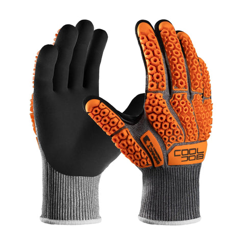 Cut Resistant Work Gloves With Impact TPR Protector And Nitrile Dipped Grips, Oil Resistant, Touchscreen Ready, ANSI ISEA 138 Approved, Orange Large