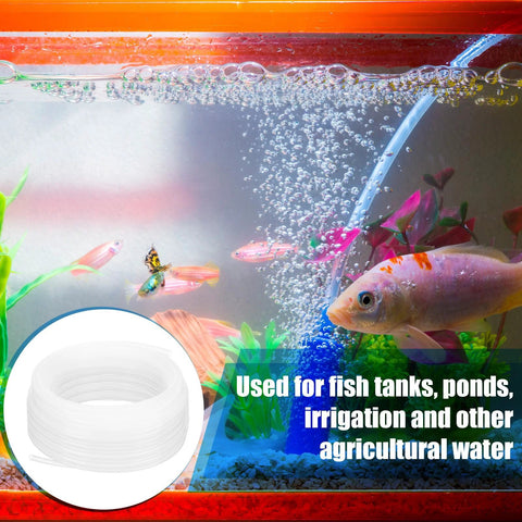 100 Feet White Translucent Polyethylene Tubing For Water And Beverage Systems One Quarter Inch Outside Diameter 0.170 Inch Inside Diameter 0.040 Inch Wall Food Grade Hose For Homebrew Brewing Pumps And Aquaculture coiled next to a fish tank with bubbles and plants