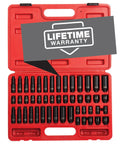 48 Piece One Quarter Inch Drive Impact Socket Set With SAE And Metric Sizes 3/16 To 9/16 Inch 4mm To 15mm in red storage case