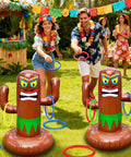 Inflatable Luau Tiki Pool Ring Toss Set With 4 Rings And Tiki Base 25 Inch Tiki Toss Beach Party Toy For Adults Indoor Outdoor Summer Pool Games Colorful Tropical Theme Party Supplies