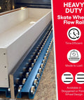 Kick Major Weight Around Your Shop With These 5 Foot Heavy Duty Conveyor Flow Rails Using Smooth Steel Skate Wheels For Frictionless Gravity Material Handling And Warehouse Setup 260 Lbs Per Ft Capacity Powder Coated Steel Build, featuring galvanized wheels and sturdy rail design.