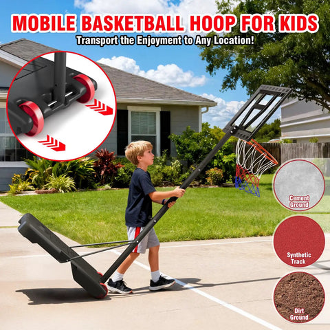 Child with Kids Adjustable Basketball Hoop System Portable 3 To 7 Ft For Backyard Driveway Or Indoor Play With Shatterproof Backboard