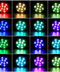 Color Changing Submersible LED Lights With Remote Battery Operated Decor for various color modes shown