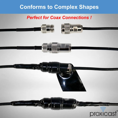 Beefy 30 Mil Weatherproof Self Fusing Silicone Sealing Tape wrapping coax cables, black heavy duty waterproof repair roll.