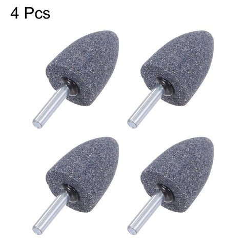 Four Pack Abrasive Mounted Stones With Quarter Inch Shank And One Point One Eight Inch Conical Corundum Grinding Heads For Engraving And Polishing On Rotary Tools Aluminum Oxide Finish