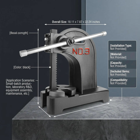 3 Ton Manual Arbor Press Built Like A Tank Heavy Duty Desktop Hand Press With Robust Cast Iron Construction And 12 Inch Work Height for precise tasks.