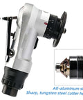 Side view of 45-degree pneumatic chamfering tool with aluminum body, adjustable dial, 1/4 in air inlet.