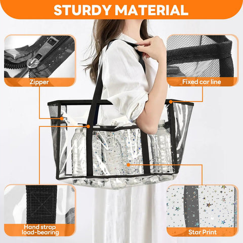 Clear Beach Tote Bag See Through PVC Waterproof Design Stadium Approved For Women Extra Large Transparent