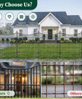 Front view of 15 Panels No Dig Garden Fence with Gate made of rustproof metal edging for yard and outdoor animal barrier ideal for dogs.