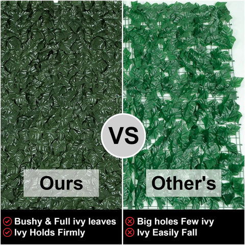 Comparison of faux ivy privacy fence panel for outdoor spaces heavy duty hedge screen with realistic leaves versus another brand