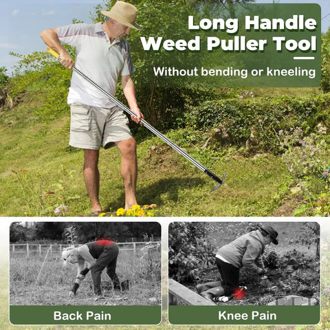 Long Handle Weed Puller Tool 60 Inch Two In One Garden Rake And Hoe For Weeding And Uprooting Deep Roots In Yard Lawn Patio Manual Weeding Tool