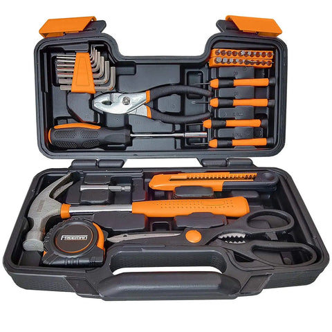 39 Piece Hand Tool Kit With Storage Case For DIY Home Repairs And Projects, Durable Chrome Plated Tools, Includes Hammer