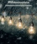 Safe 12V LED Outdoor String Lights for patios and pergolas, IP65 waterproof, 96 ft, 30 shatterproof bulbs in rain