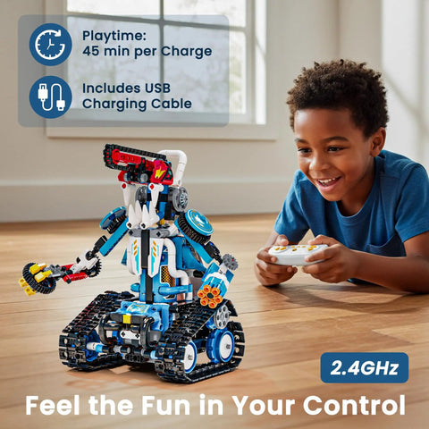 Five In One STEM Robotics Kit With App And Remote Control Build Code And Play Projects A Kid Friendly Gift For Ages 8 To 12 That Makes Learning Hands On Creative And Totally Fun This Holiday Season, 45 min playtime, USB cable