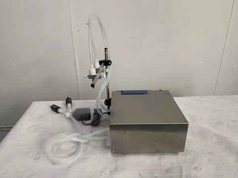Heavy Duty Shop Grade Eight Head Digital Liquid Filling Machine Featuring Slick Diaphragm Pump For CBD Tinctures MCT Elixirs And Craft Beverages On 110V, compact stainless design.