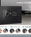 Built Tough Digital Money Safe With Keypad Lock Box showing security features and opening methods