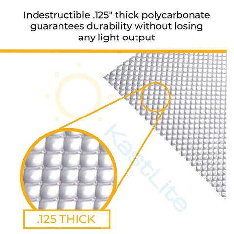Built Tough Polycarbonate Prismatic Lighting Panel For Fluorescent Overhead Fixtures, showing clear shatterproof surface and thickness