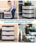 Space Saving 3 Tier Resin Storage Cabinet With Drawers For Garage Office Home And Laundry Room Gray With Charcoal Trim
