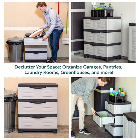 Space Saving 3 Tier Resin Storage Cabinet With Drawers For Garage Office Home And Laundry Room Gray With Charcoal Trim