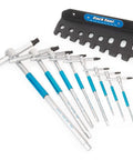 Sliding T Handle Hex Wrench Set With Speed Spinner For Quick Bolt Runs, Includes various hex bits, organized neatly with holder.