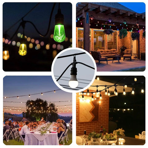 Heavy Duty 200Ft Black Vinyl Coated Wire Rope 3/16 Inch Thick Aircraft Cable For Deck Railing Stair Balustrade Indoor Outdoor Diy Build Projects With Slick Finish And Tough Built Grip Handles For No Sweat Rigging lights strung across patio setting with various bulbs.