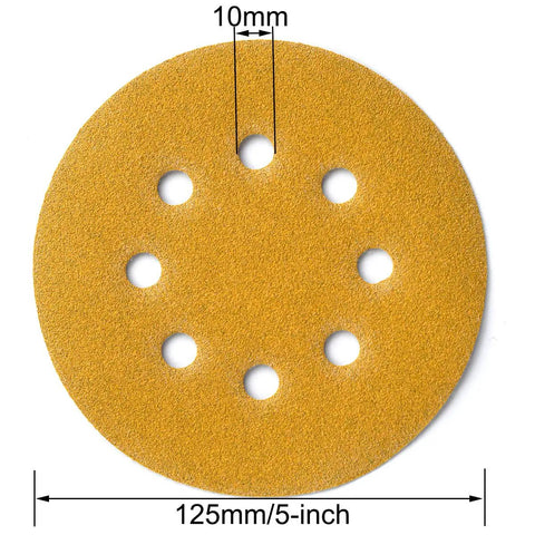 5 Inch 8 Hole Hook And Loop Sanding Discs Set With Pro Grade Assorted Grits 60 80 120 150 220 320 400 In Gold