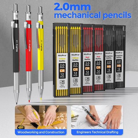 Kickass 44 Piece Carpentry Marking Kit With Heavy Duty Construction Pencils showing 2mm mechanical pencils and refills for precision work.