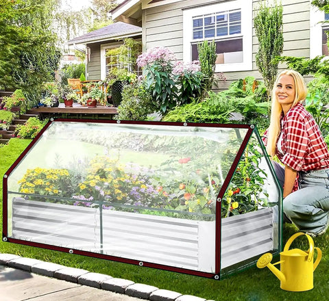 Top Shelf Heavy Duty Clear Vinyl Tarp 8x10 Feet Waterproof Transparent Cover With Steel Grommets For Patios Greenhouses Chicken Coops Rock Solid And Built Tough For Any Weather used over a garden.