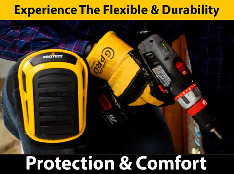 Person using All In One Beefy Heavy Duty Work Knee Pads Kit With Double Gel Construction And Anti Slip Straps for DIY