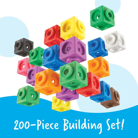 Big Builders Math Cubes Set For Kids, colorful counting blocks, pattern building, shown in various colors and arrangements