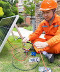 Technician using Solar Panel Connector Kit With 60 Pieces Male And Female Connectors, 30 Pairs, Crimping Tool outdoors