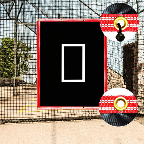 Baseball Batting Cage Backstop 6x8 Feet Heavy Duty PVC Vinyl Backdrop With Strike Zone Net Saver in backyard