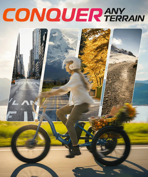 Folding Electric Tricycle For Adults With 3 Wheels 600W Peak Power 24 Inch Wheel 499Wh Battery Removable Battery LCD Display Rear Differential Basket Senior Friendly Easy Cruising Daily Neighborhood Rides, side view