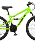 Status 24 Inch Kids Mountain Bike With 21 Speeds, Aluminum Full Suspension Frame, steel rear triangle, visible side view