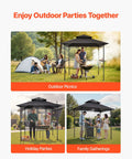 Grill Gazebo 8x5 Ft Outdoor BBQ Shelter With Double Tier Roof And Powder Coated Steel Frame Includes 2 Side Shelves And 8 Hooks