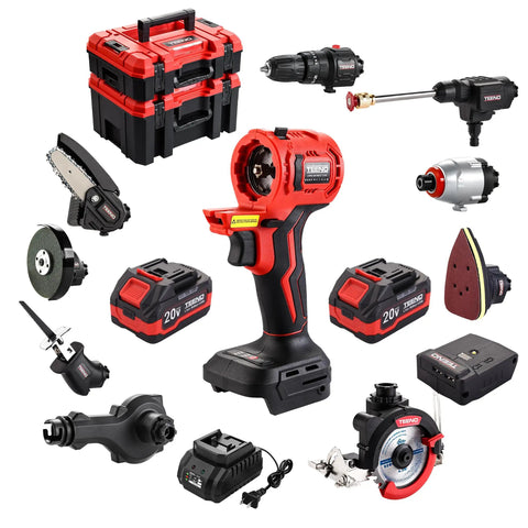 All-In-One Workhorse 20V Max Brushless Cordless Power Tool Combo Kit With 9-In-1 Attachments, batteries, and storage case