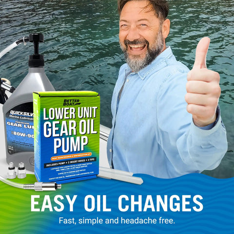 Lower Unit Gear Oil Pump For Boats Quart Bottle Lube Transfer Marine Transmission Fluid Rear Differential Service Winterizing Kit With Two Hoses No Mess Spill Free Operation Easy To Use displayed with box and hoses