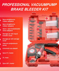 All In One Handy Vacuum Pump Brake Bleeder Kit For Auto Maintenance including red case, adapters, hoses, gauge, reservoirs, 23 pieces