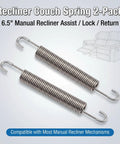 Top Notch Heavy Duty Stainless Steel Replacement Recliner Tension Springs Fix Your Saggy Sofa Mechanism With Buttery Smooth Tilt Lock And Return Action Rock Solid Couch Upgrade For Home Theater Setup Two Pack Six Point Five Inch, showing dual 6.5-inch stainless steel tension springs.