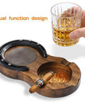 Wooden Cigar Ashtray With 3 Slots, Coaster And Whiskey Glass Tray, Handmade Horseshoe Design, Durable Wood Bar Accessory in use