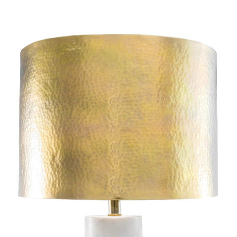 Close-up of the metal shade of an Industrial Marble and Iron Table Lamp 23 Inch With 3 Way Socket, 72 Inch Cord, And Metal Shade