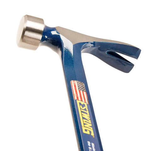 Big Blue Framing Hammer 25 Oz Pro Grade USA Made Built Tough With Straight Rip Claw, showing forged steel head and handle.