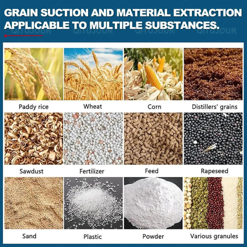 Variety of grains and materials for Powerful Electric Grain Conveyor With 60 Inch Hose, Quick Grain Suction Machine