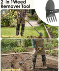 Heavy Duty Long Handle Garden Hoe And Weeder Tool For Weeding And Loosening Soil in use for weed removal and soil loosening