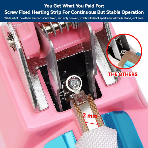 Close-up of the Heavy Duty 8 Inch Impulse Bag Sealer With 2 Mm Seal Width Pro Grade Heat Sealing Machine pink finish